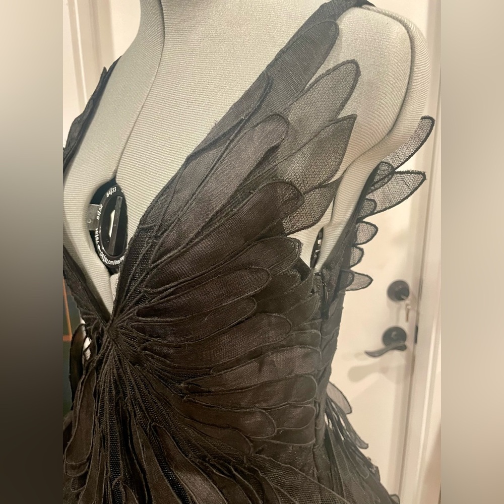Zimmermann BlackSwan fluted tulle mini dress, feathers, deep plunge, EUC, 0(0-5) - Picture 6 of 16